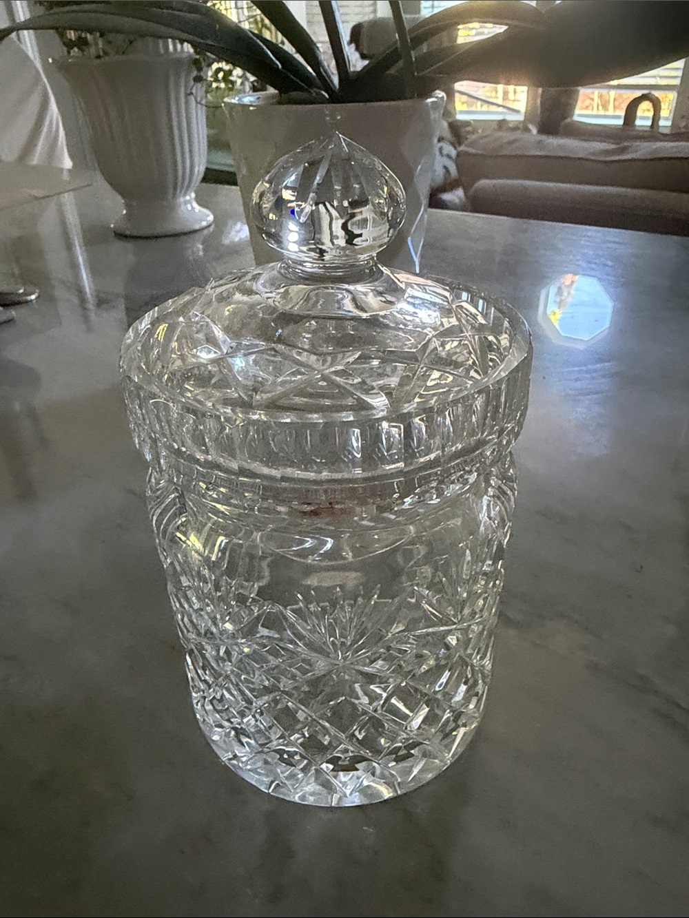 Crystal Cut Glass Lidded Jar - Clear